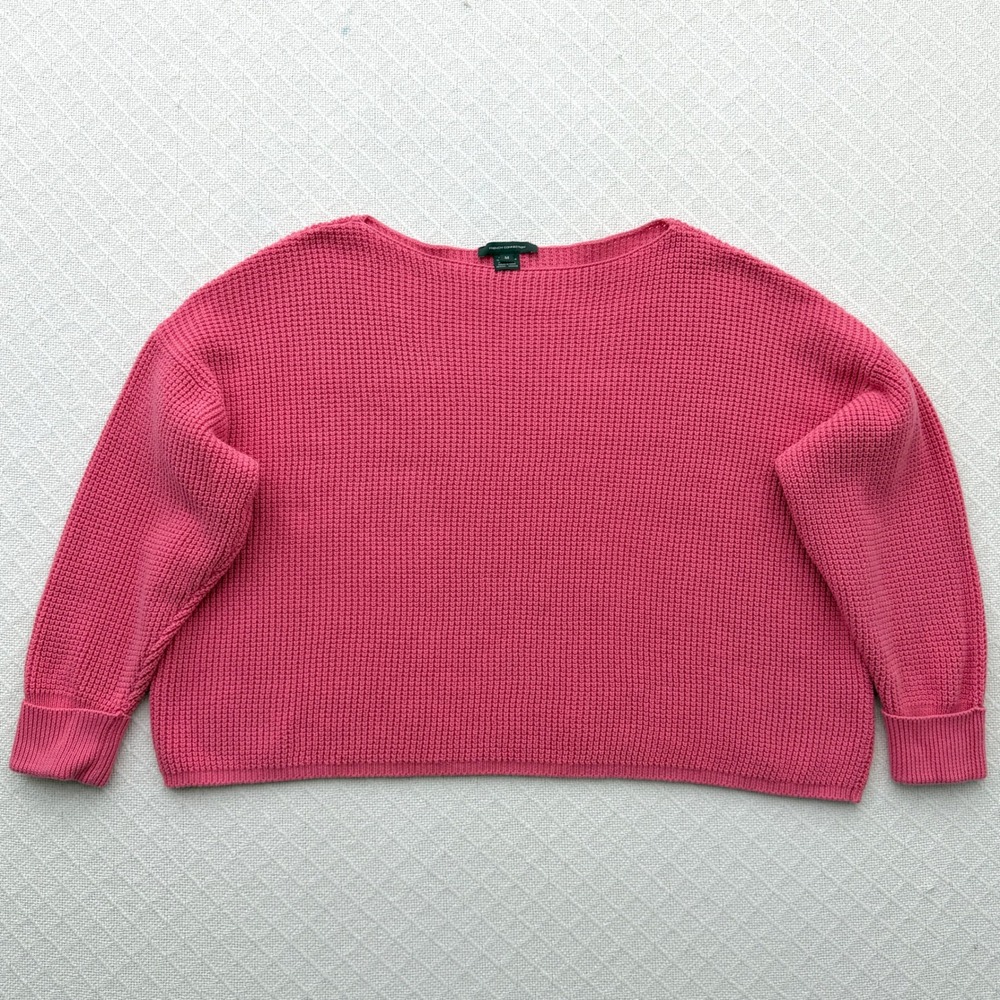 French Connection Pink Waffle Knit Oversized Cotton Boat Neck Sweater Womens M